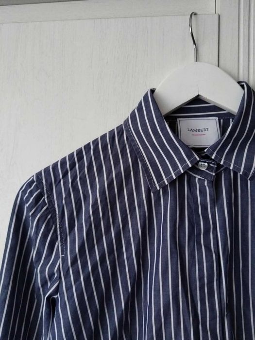 Lambert koszula w paski granatowa biała bawełna basic dobry skład