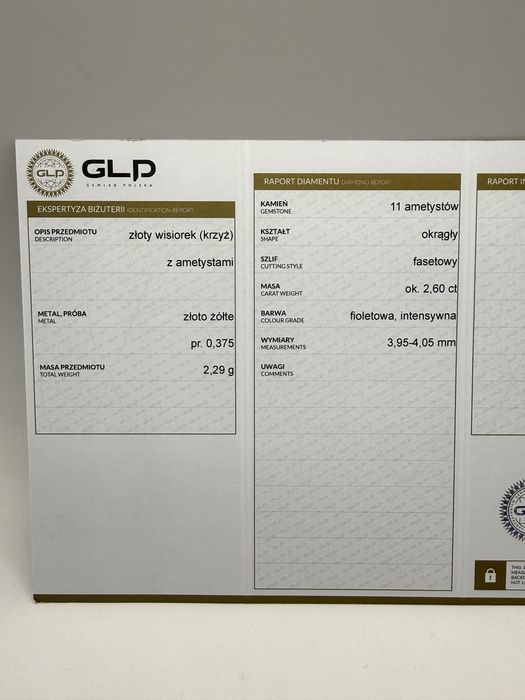 Złota zawieszka krzyżyk z ametystami 2,60ct