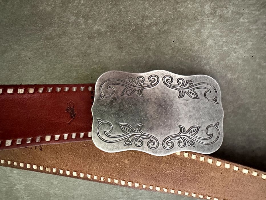 Pasek skórzany Ralph Lauren z haftem i klamrą
