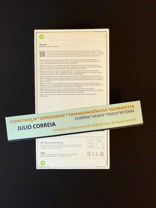 Iphone 16 128GB - NOVO em Caixa SELADA - Factura e Garantia 3 Anos