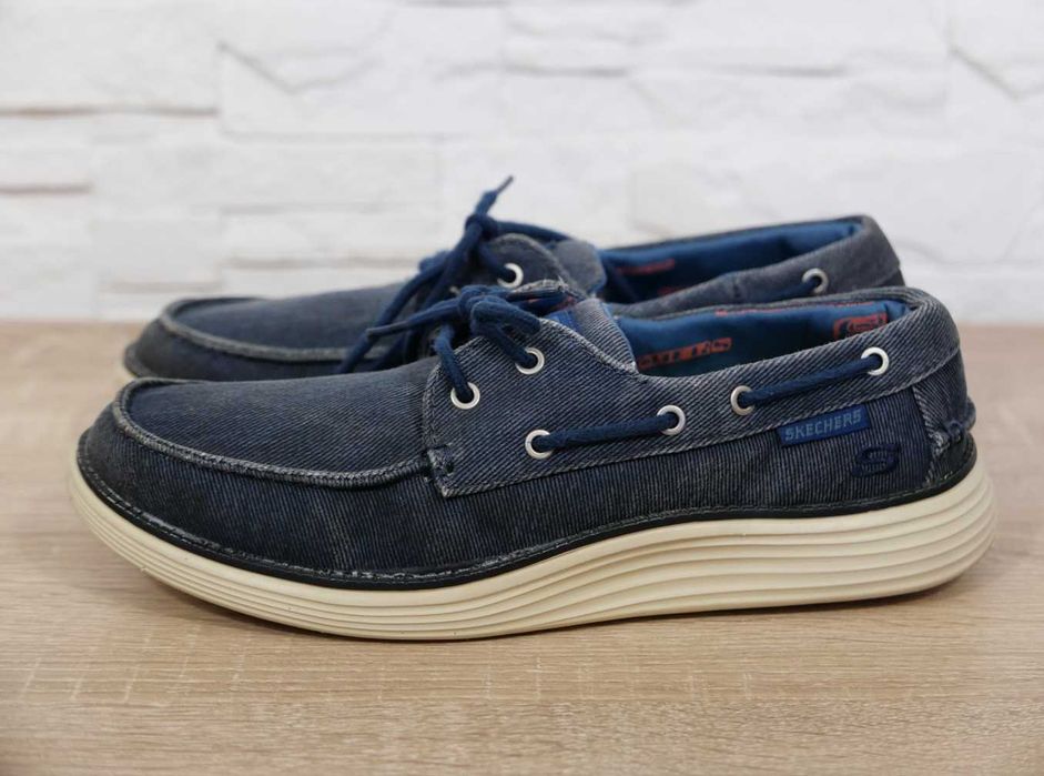 Skechers buty mokasyny jeansowe granatowe lekkie wygodne 42
