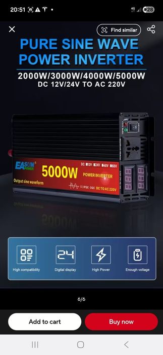 Інвертор Easun 5000W, 12V -220V, чиста синусоїда, інвектор