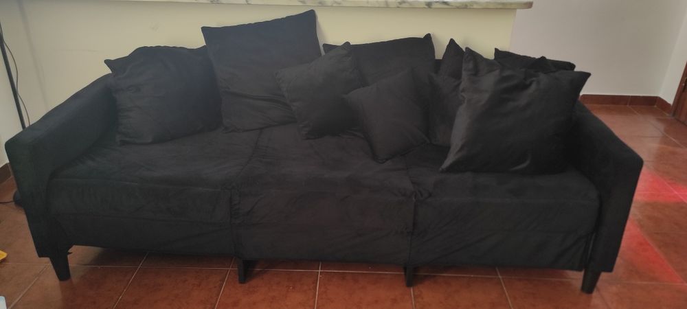 Sofa de tecido preto 3 lugares