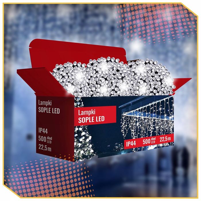 Sople 500 led zimna biel efekt flash 25m na dach lampka choinkowa