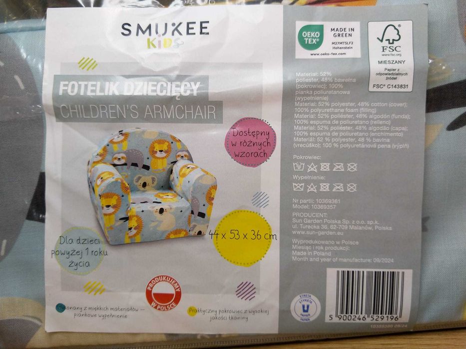 HIT Fotelik dziecięcy piankowy fotel dla dziecka Lew Koala Leniwiec