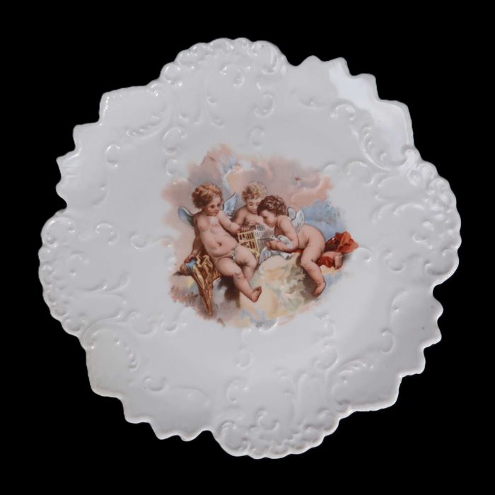 Par de pratos porcelana antiga - Querubins