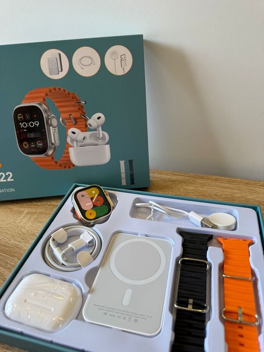 Smartwatch Kit Completo — Relógio Inteligente com Fones, Carregador Portátil e 2 Pulseiras