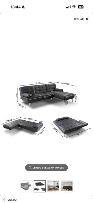Sofá azul escuro, com chaise long