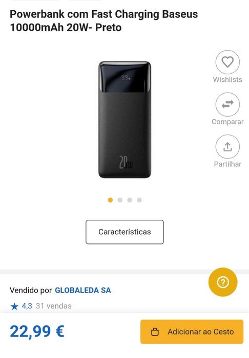 Baseus Bipow Power Bank, 20 W, 10000 mAh, Black, Brand New64729822427010121