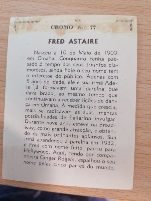 Conjunto de cromos artistas de cinema