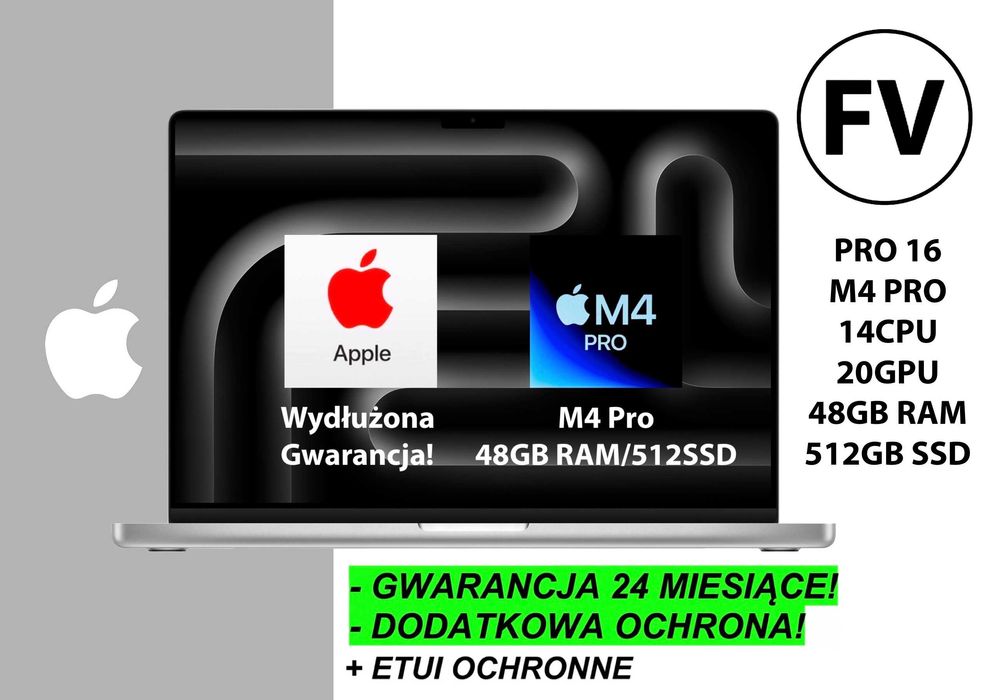 NOWY Apple MacBook Pro 16 M4 PRO 48GB RAM 512GB +DODATKI GW-2LATA! FV