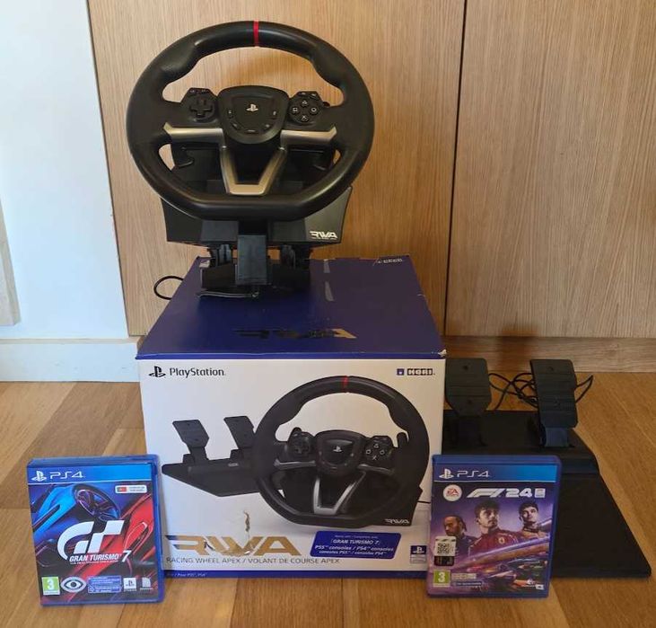 Volante PS5/PS4/PC + Pedais + Jogos Grand Turismo 7 e F1 24