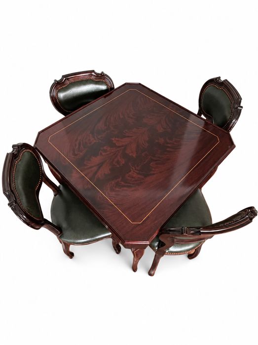 Mesa de Jogo / Roleta em Madeira Maciça + 4 Cadeiras Clássicas