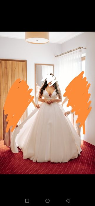 Suknia ślubna klasyczna ponadczasowa elegancka księżniczka princessa krój litery A satyna organza