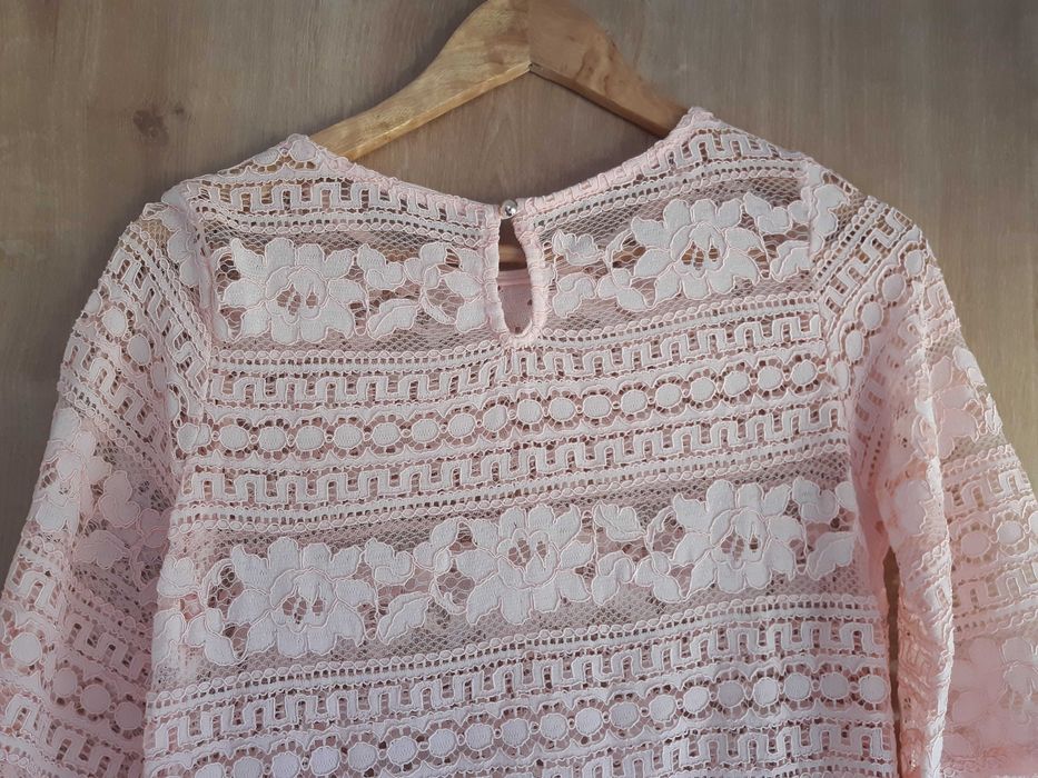 Sukienka tunika koronkowa włoska ażurowa różowa