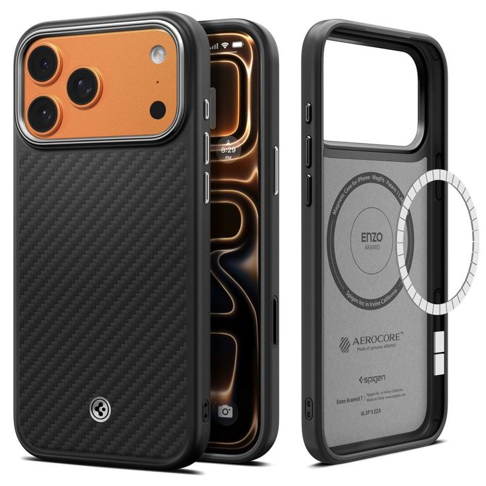 Spigen Enzo Aramid 'T' Mag Magsafe Iphone 17 Pro Max / 18 Pro Max Black/Silver