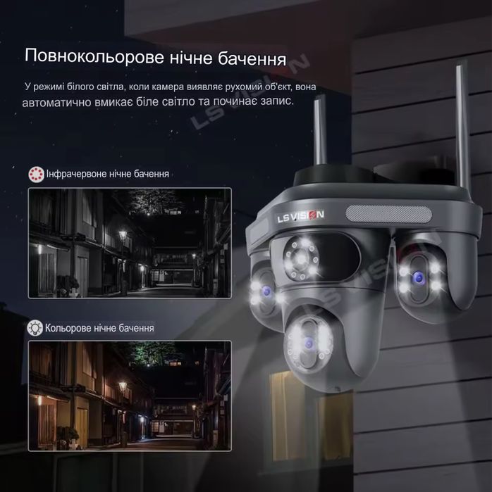 Поворотная тройная 15Мп WiFi камера с ночным видинием, автослежением