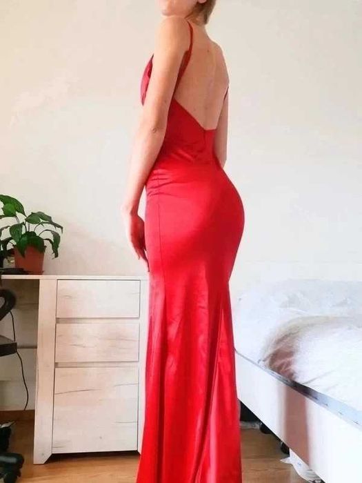 Suknia wieczorowa czerwona długa z rozcięciem XS rybka studniówka