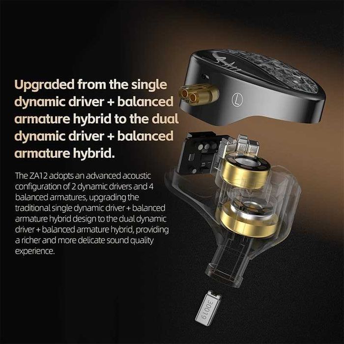 ‼️ KZ ZA12 (Tuning version, mic) - гибридные IEM's наушники (2DD+4BA)