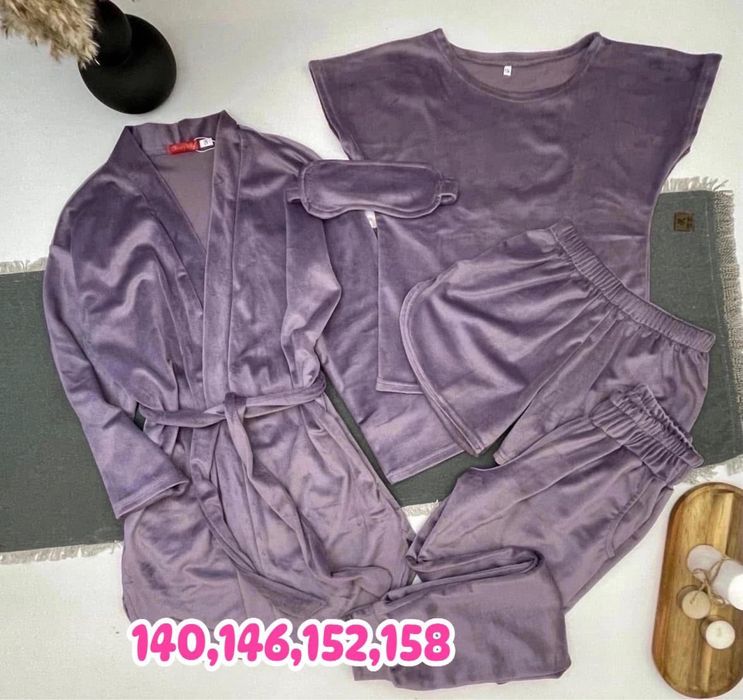 Велюрова піжама для дівчинки, набір для сну для дівчаток з 5 предметів