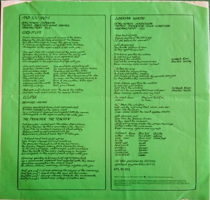 Yes	- - - - -	Close To The Edge	- - - - -	LP