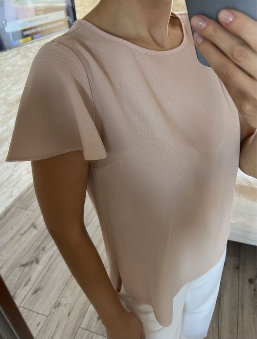Шифонова блуза кофта топ з коротким рукавом пудрова рожева