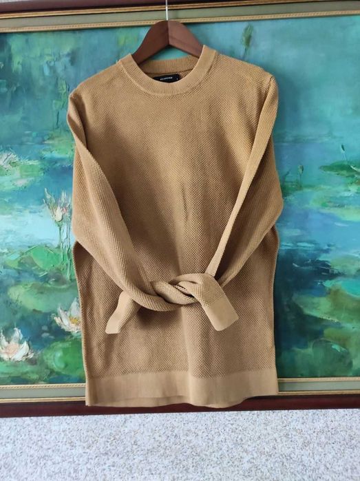 bluza bawełniana  sweter musztardowa męska casual regular