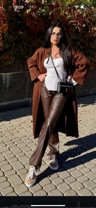 Шоколадні штани з еко-шкіри