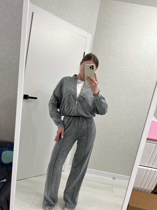 Велюровий костюм hm бавовняний сірий зіп худі zara