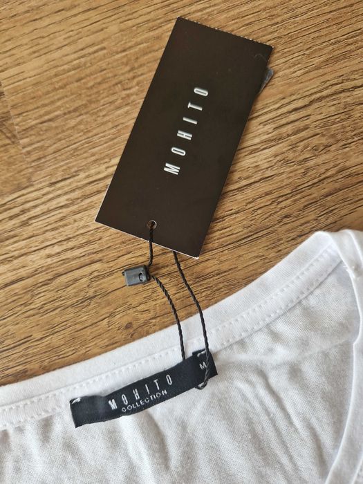 NOWY T-shirt Mohito biały morski kryształki cekiny rozm. M