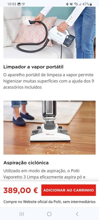Aspirador Polti Aspiracao e vapor