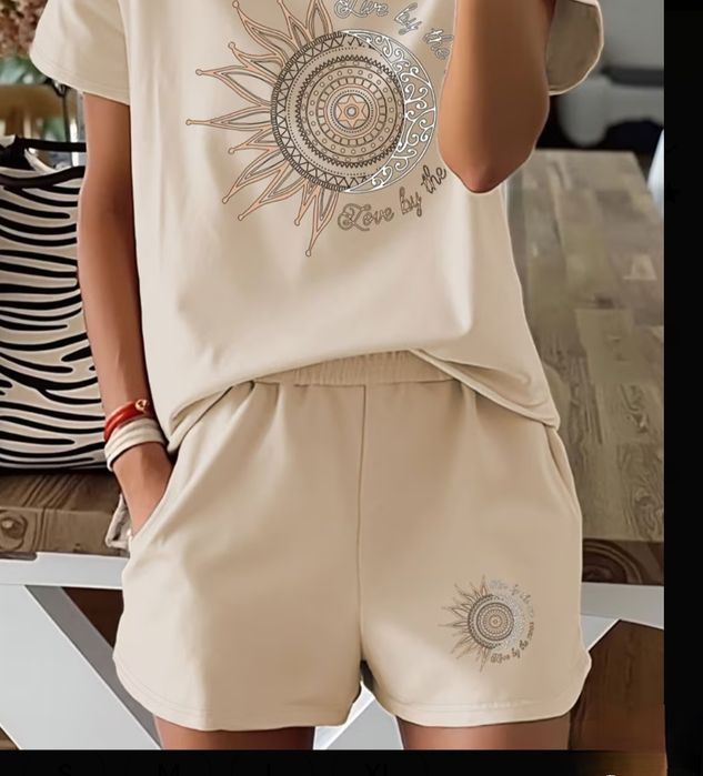 M komplet bawełna koszulka ,t shirt i spodenki szorty apricot