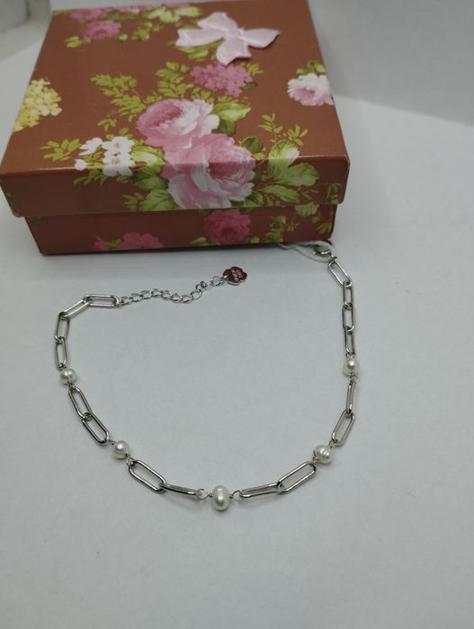 Srebrny naszyjnik z perełkami, próba 925, długość 41-44 cm