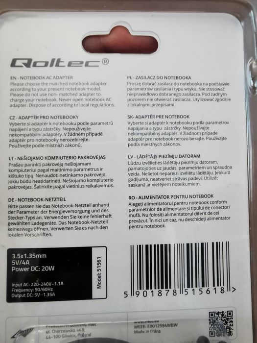 Qoltec notebook adapter 20W