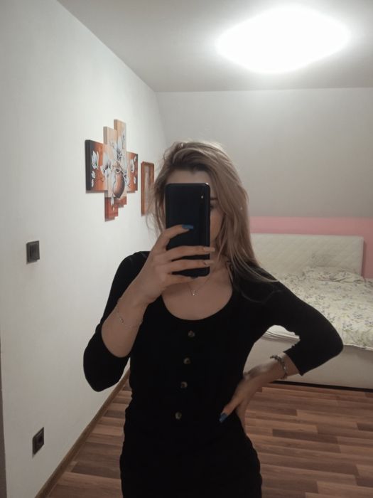 Bluzka elegancka czarna guziki viskoza oversize sweterek s M L xl