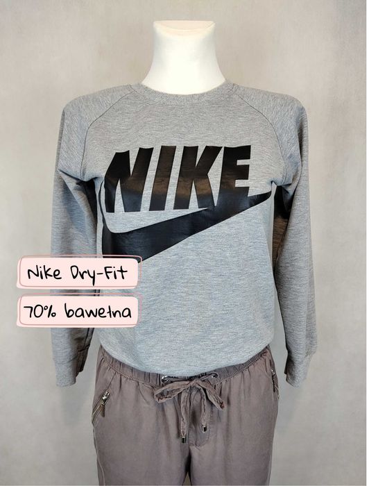 Szara sportowa bluza przez głowę czarny napis emblemat logo Nike Dri Fit S 36