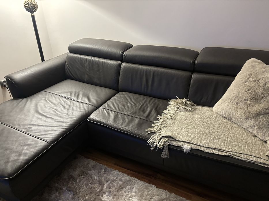 Narożnik lewy, sofa skóra naturalna braz Meble Bydgoskie stan idealny