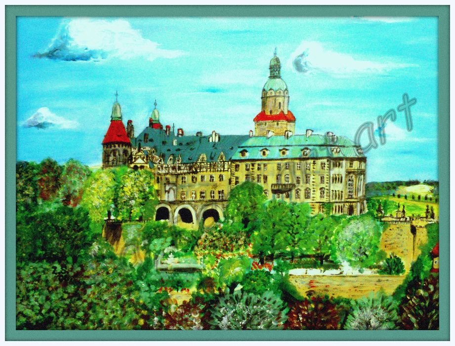 Zamek Książ obraz akryl 50 x 60cm oprawiony