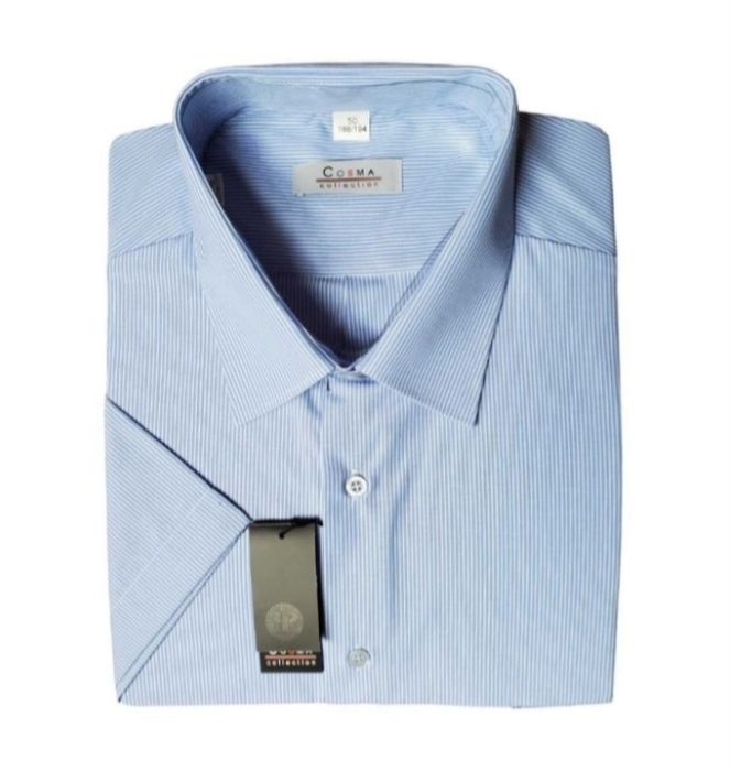 Koszula męska Cosma, krótki rękaw, błękitna, paski rozmiar 4XL