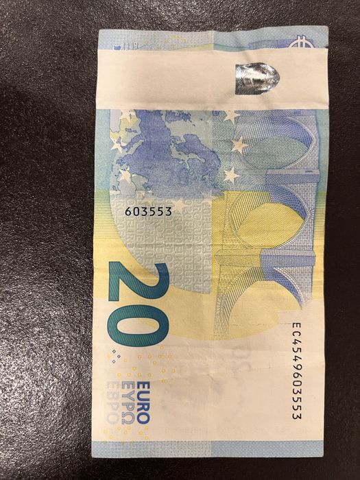 Nota Rara 20€ com erro de impressão.  Nota circulada em bom estado