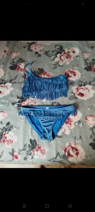 Niebieski dwuczęściowy Strój kąpielowy ASOS z frędzlami swim M 38