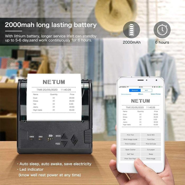 NETUM NT-8003 Bezprzewodowa drukarka termiczna Bluetooth do paragonów