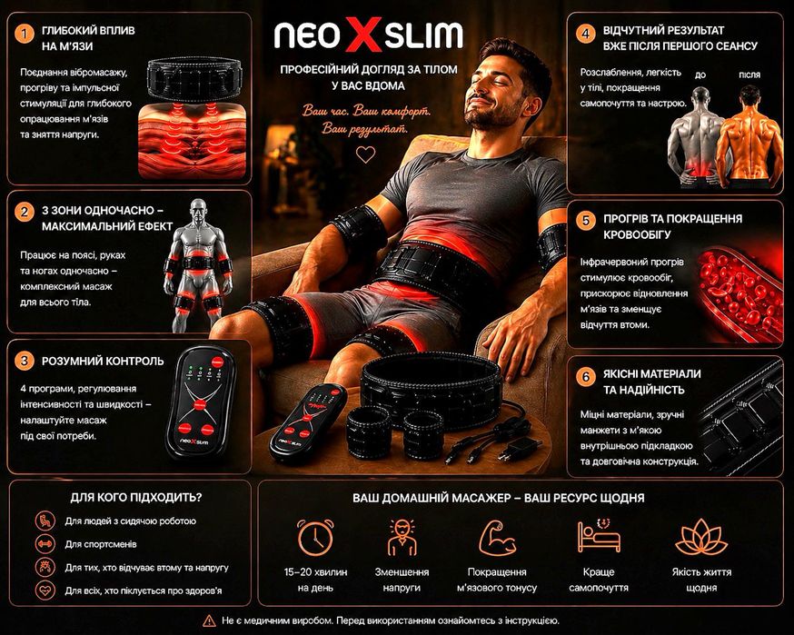 NeoXSlim-вібромасажер  для зняття втоми, тонусу та формування фігури. Модель Pangao PG 2001 B3