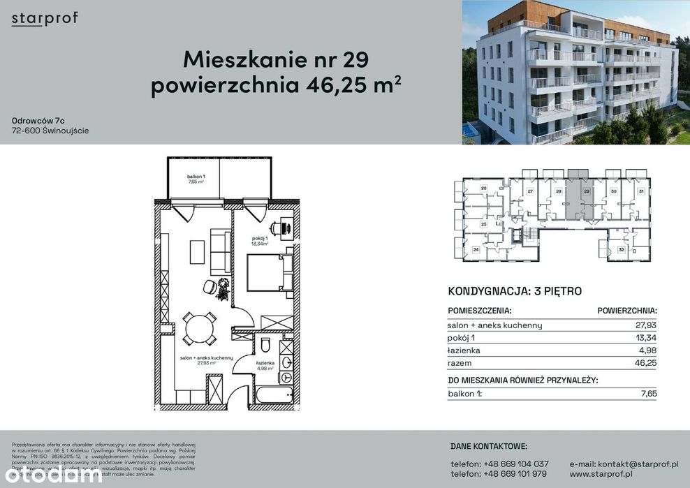 Ustawne 46,25 m² z miejscem postojowym