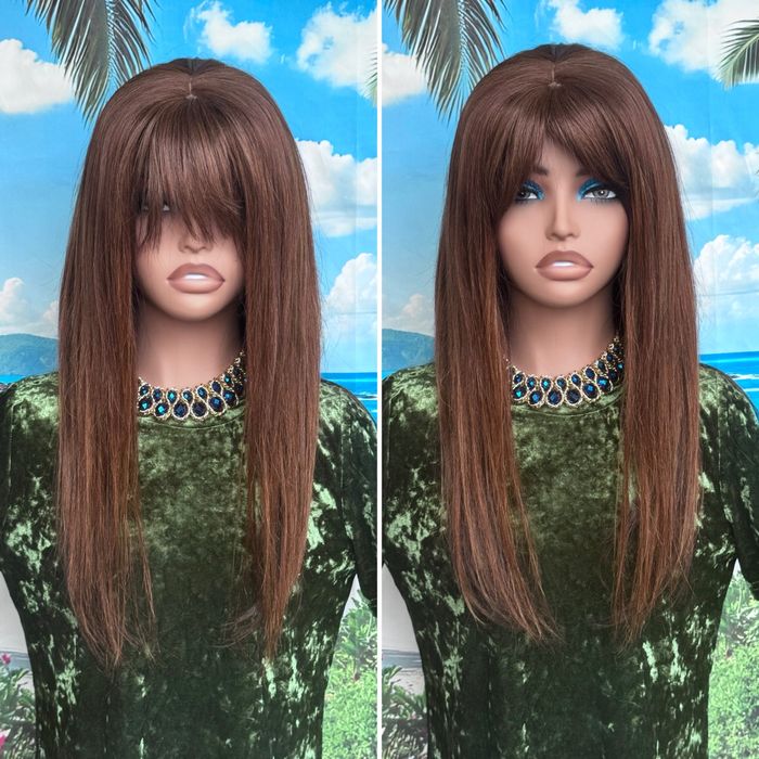 Натуральная накладка имитация кожи славянские волосы каштан 55см 110гр