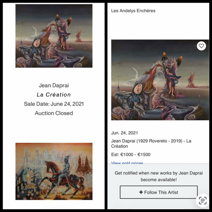 Duża surrealistyczna grafika „Spotkanie z Pegazem” Jean Daprai