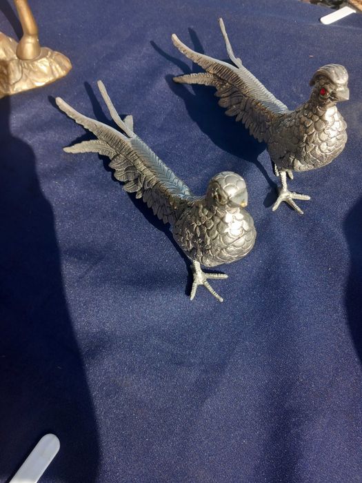 Faisão, duas esculturas banhada em prata portuguesa, séc.xx