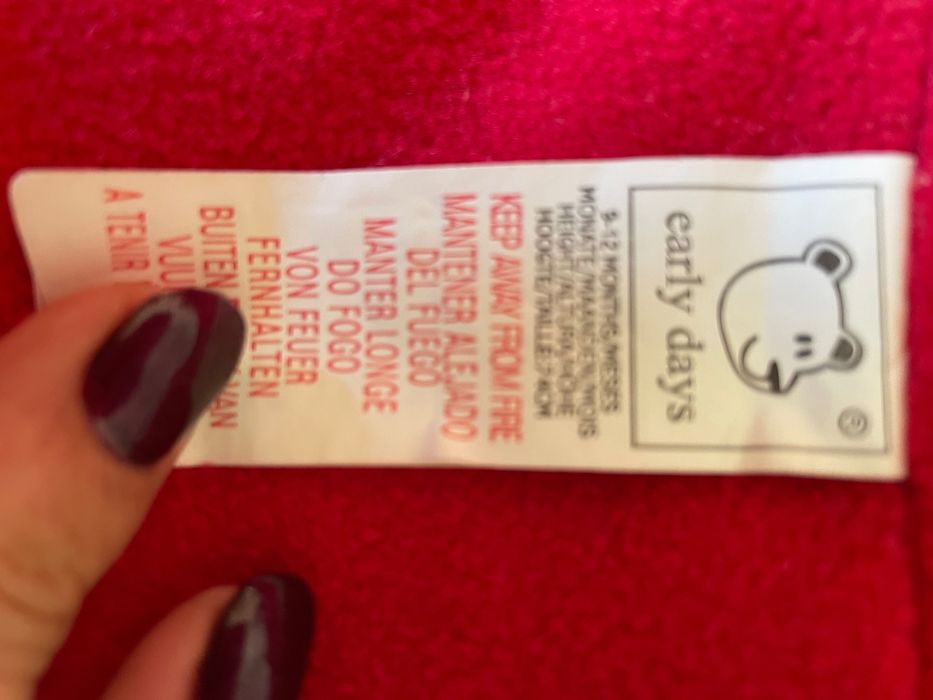 Blusão comprido acolchoado vermelho 9-12 meses