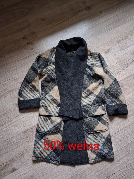 Płaszcz wełna paul costellone xs/34 krata zima jesień