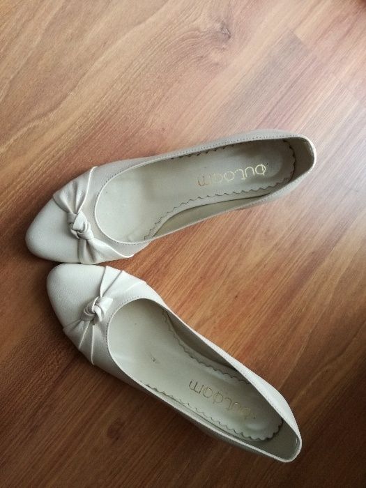 Czółenka ślubne ecru, 37, skóra